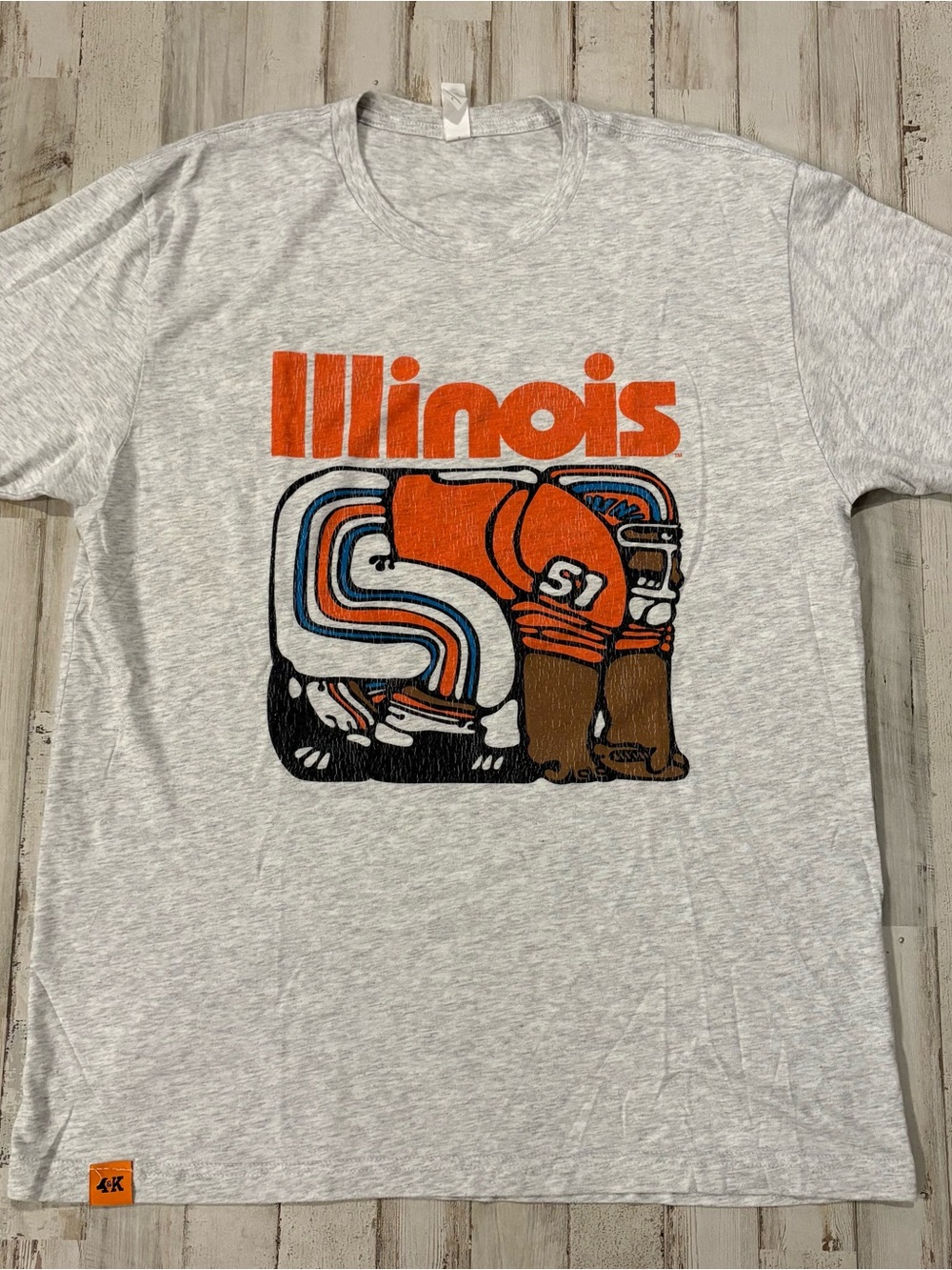 Illinois Graphic Crew Neck T-Shirt - Heather Gray with Orange Print Large